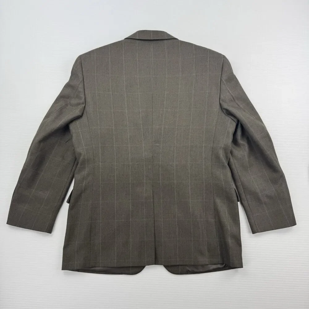 Jos A Bank 44R Sport Coat Blazer Taupe Gray Silk Camel Hair Windowpane